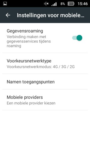 Schakel Gegevensroaming in of uit