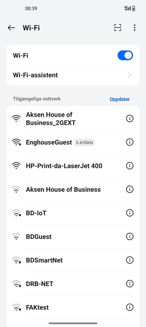 Velg det trådløse nettverket du vil koble til