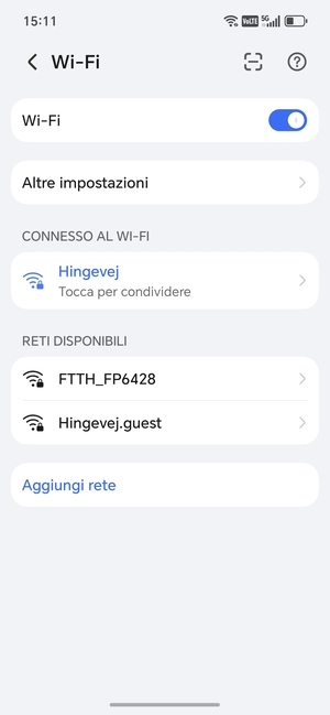 Ora sei connesso alla rete Wi-Fi