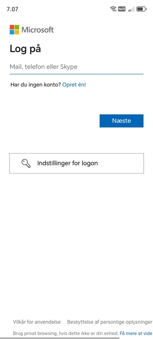 Indtast din Hotmail adresse og vælg Næste