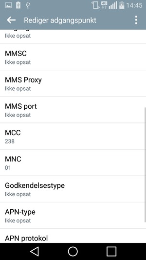 Scroll ned og indtast internet-oplysninger