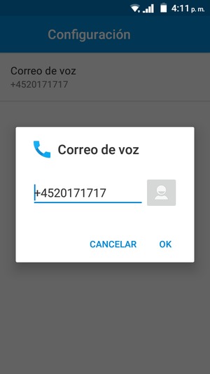 Introduzca el Correo de voz y seleccione OK
