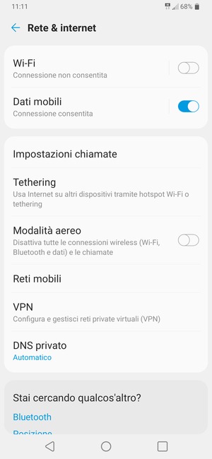 Seleziona Tethering