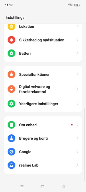 Scroll til og vælg Om enhed