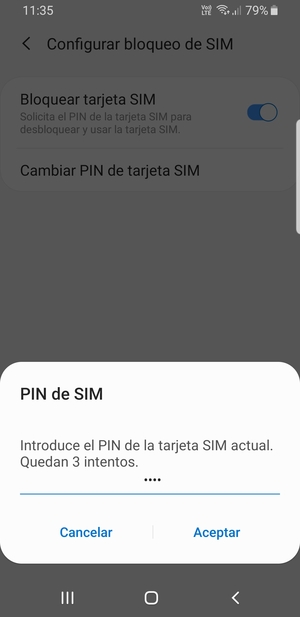 Introduzca su PIN de la tarjeta SIM actual y seleccione Aceptar