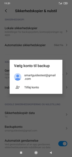 Vælg din sikkerhedskopi-konto