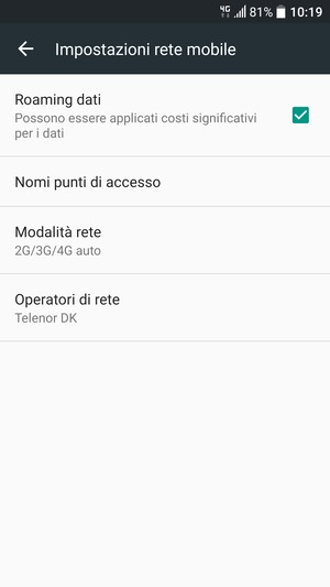 Attiva o disattiva Roaming dati