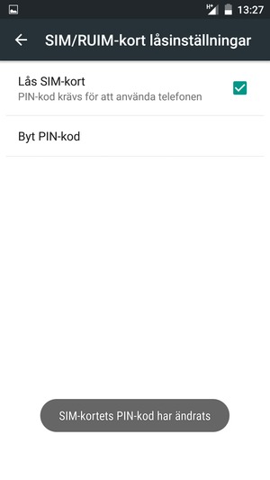 Din PIN-kod för SIM-kort har bytts