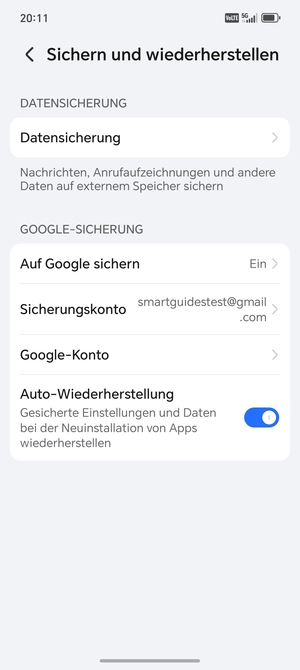 Wählen Sie Sicherungskonto