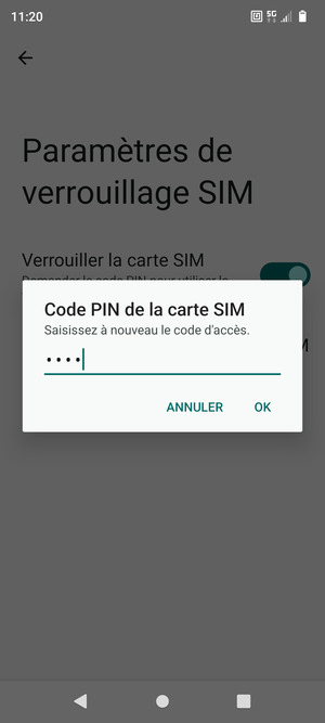 Veuillez confirmer votre nouveau code PIN de la carte SIM et sélectionner OK