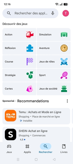 Sélectionnez la barre de Recherche