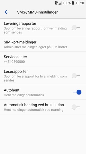 Velg SIM SMS-senter / Servicesenter