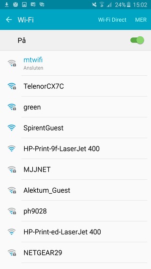 Du är nu ansluten till Wi-Fi nätverket