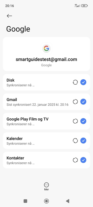 Din informasjon blir synkronisert