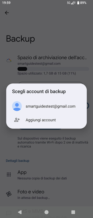Seleziona il tuo account di backup
