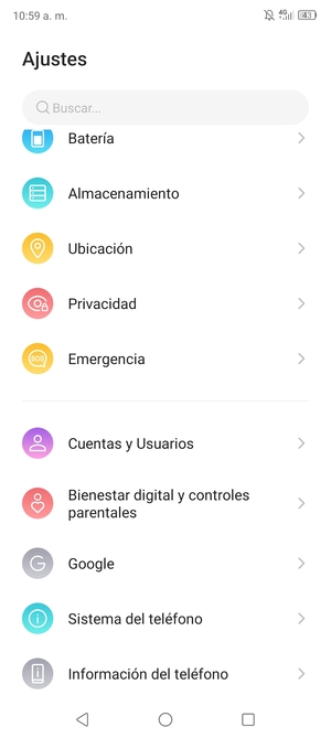 Desplácese y seleccione Cuentas y Usuarios