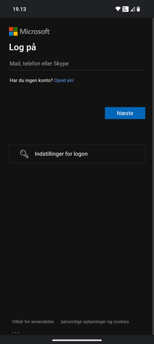 Indtast din e-mailadresse og vælg Næste