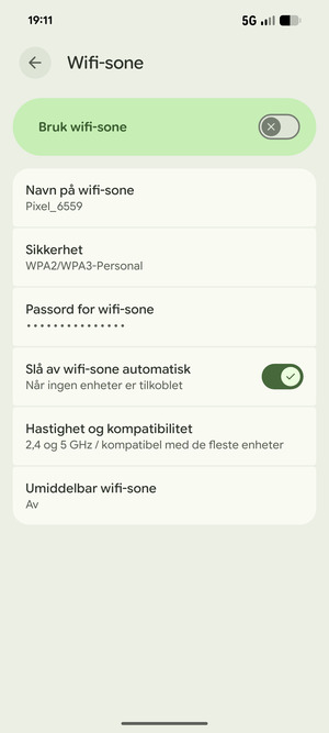 Velg Passord for wifi-sone