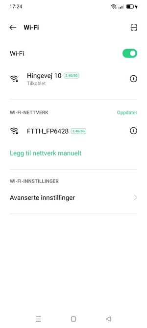 Du er nå koblet til Wi-Fi-nettverket