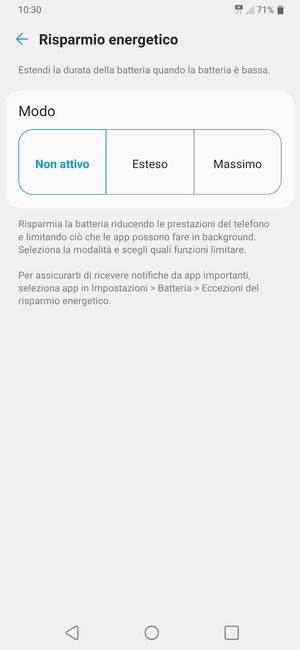 Per abilitare Risparmio energetico massimo, seleziona Massimo