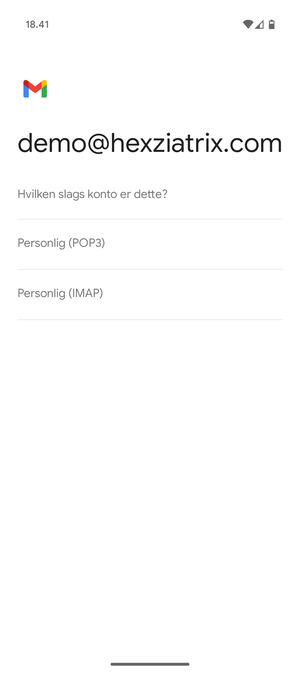 Vælg Personlig (POP3) eller Personlig (IMAP)