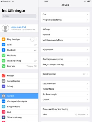 Välj Allmänt och Programuppdatering