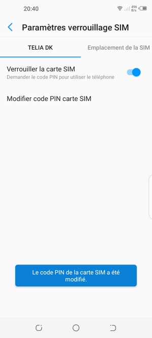 Votre code PIN de la carte SIM a été modifié