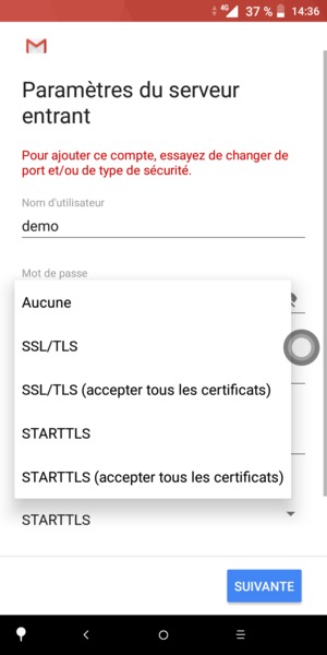 Sélectionnez Aucune puis SUIVANTE