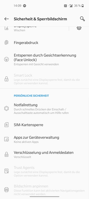Scrollen Sie und wählen Sie SIM-Kartensperre