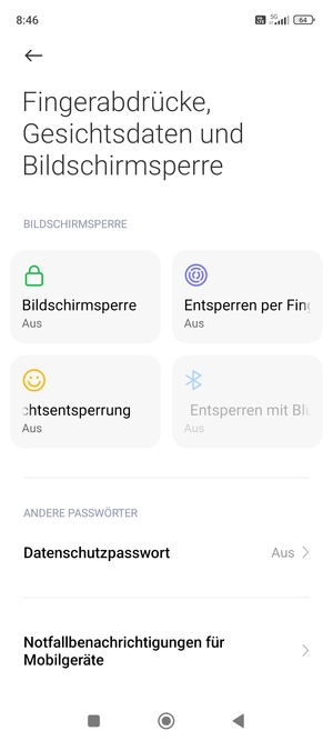 Um Ihre Bildschirmsperre zu aktivieren, gehen Sie zurück zum Fingerabdrücke, Gesichtsdaten und Bildschirmsperre Menü und wählen Sie Bildschirmsperre