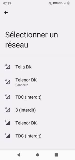 Sélectionnez un opérateur réseau dans la liste