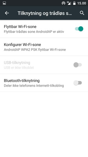 Telefonen din er konfigurert for bruk som et modem