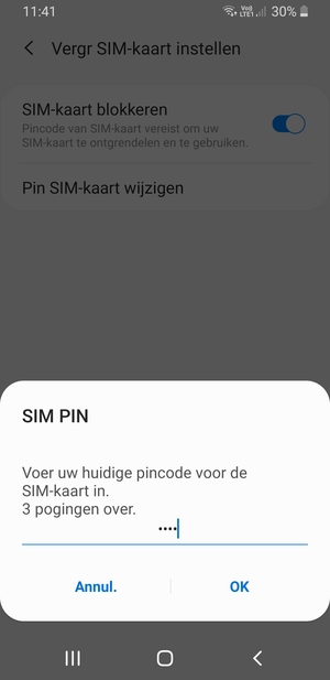 Voer uw Huidige pincode voor de SIM-kaart in en selecteer OK
