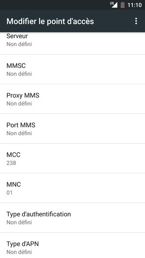 Faites défiler vers le bas et saisissez les informations MMS