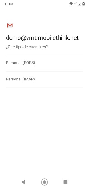 Seleccione Personal (POP3) o Personal (IMAP)
