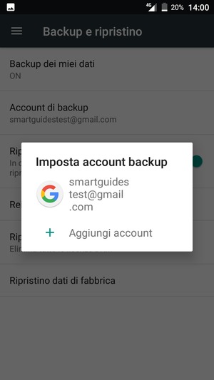 Seleziona il tuo account di backup