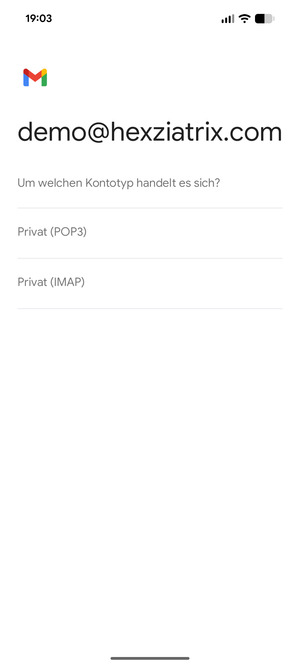 Wählen Sie Privat (POP3) oder Privat (IMAP)