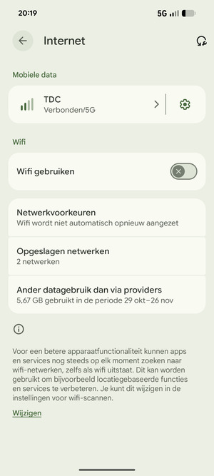 Schakel Wifi gebruiken in
