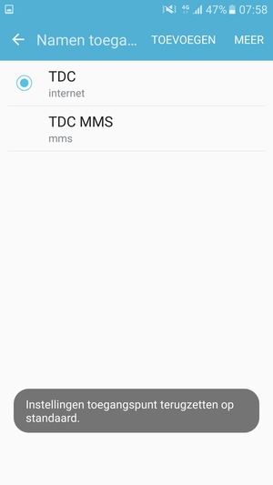 Uw telefoon wordt teruggezet naar standaard internet- en mms-instellingen