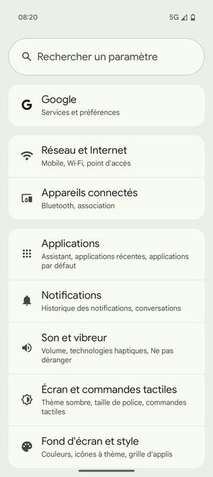 Sélectionnez Réseau et Internet