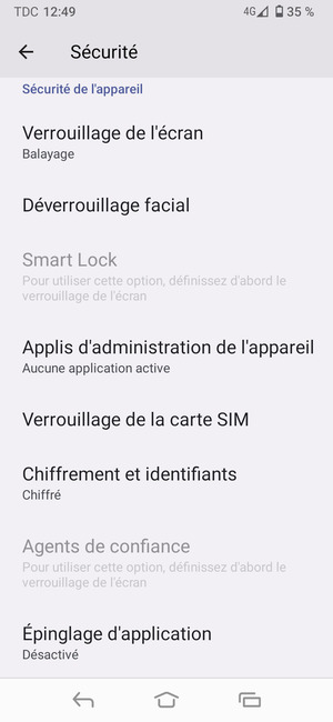 Faites défiler et sélectionnez Verrouillage de la carte SIM