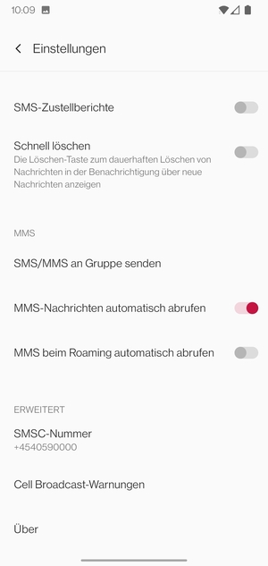 Wählen Sie SMSC-Nummer