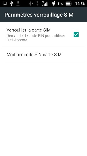 Sélectionnez Modifier code PIN carte SIM