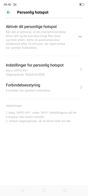 Vælg Indstillinger for personlig hotspot