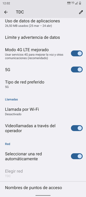 Para cambiar la red en caso de problemas de conectividad, desactive Seleccionar una red automáticamente