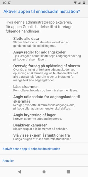 Scroll til og vælg Aktivér denne app til enhedsadministration