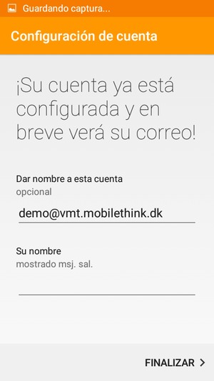 Déle a su cuenta un nombre y escriba su nombre. Seleccione FINALIZAR