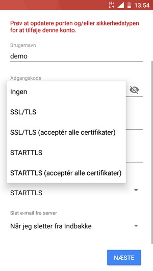 Vælg Ingen og NÆSTE