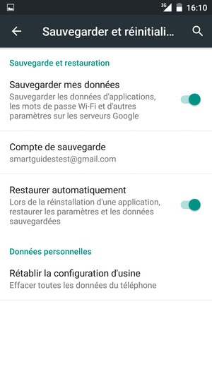 Sélectionnez Compte de sauvegarde