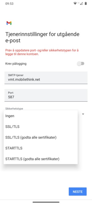 Velg Ingen og NESTE